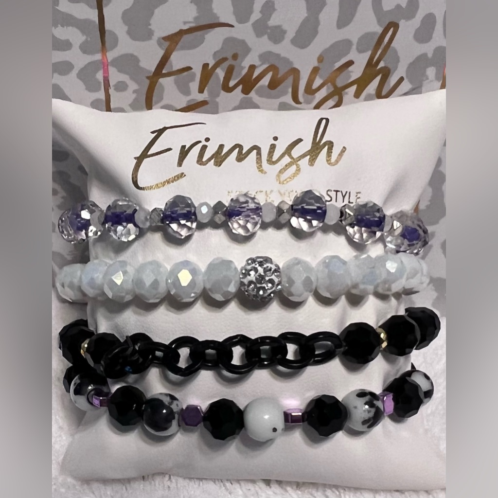 Brand New Erimish Bracelets - 4 Pc Stack - Purple Black White 27$